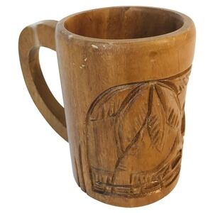 Wooden Hand Carved Wood Tiki Mug Tropical Palm Tree Vintage 1970s